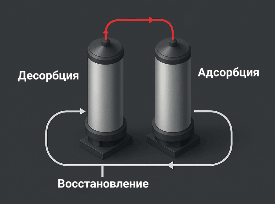 Цикл адсорбции и десорбции PSA